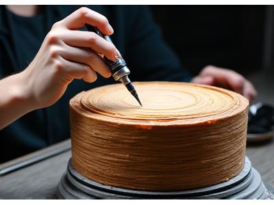 Pâtissier appliquant des détails fins avec un aérographe pour une finition hyper-réaliste