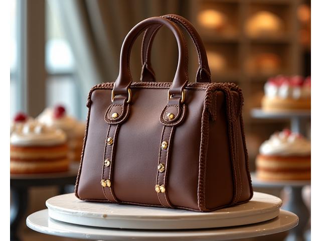 Gâteau sculpté en forme de sac de luxe, parfait trompe-l'œil