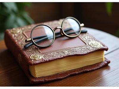 Gâteau en forme de livre ancien et une paire de lunettes, d'un réalisme étonnant