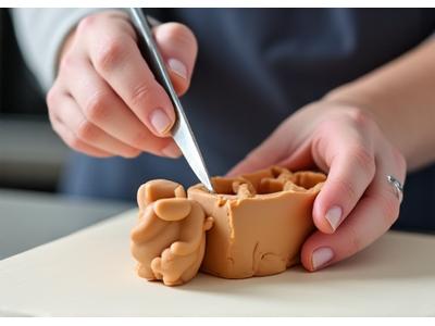 Mains d'artiste pâtissier sculptant une structure de gâteau avec précision