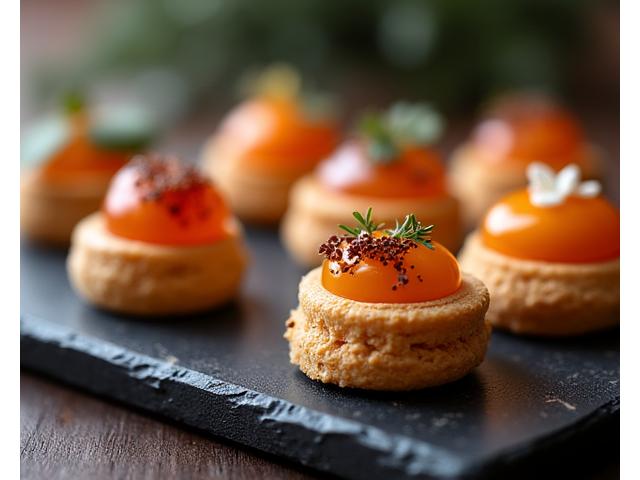 Assortiment de mini-éclairs au foie gras et macarons salés gastronomiques