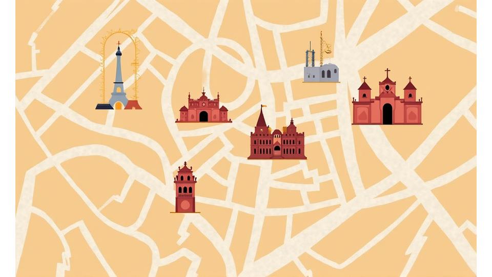 Carte stylisée de Paris avec des icônes de lieux événementiels prestigieux