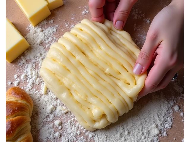 Pâte feuilletée en cours de préparation pour des croissants