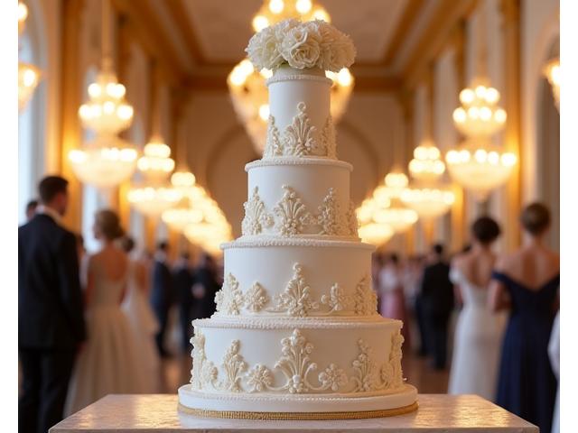 Photo d'un mariage avec une pièce montée grandiose au Château de Versailles