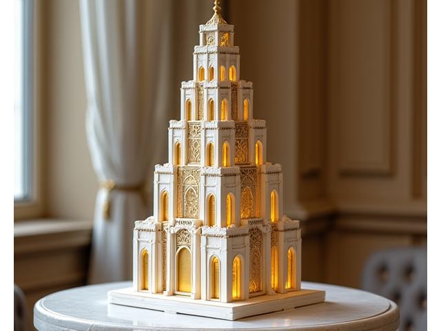 Gâteau d'anniversaire au design architectural unique, tour Eiffel, art déco.