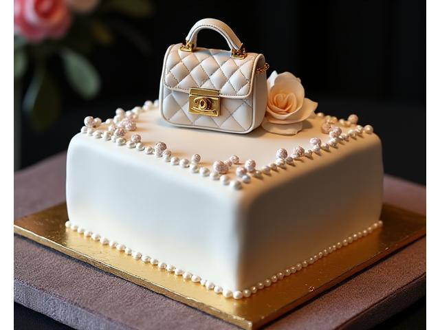 Gâteau personnalisé sur le thème de la haute couture parisienne, macaron et fleur sucrée.