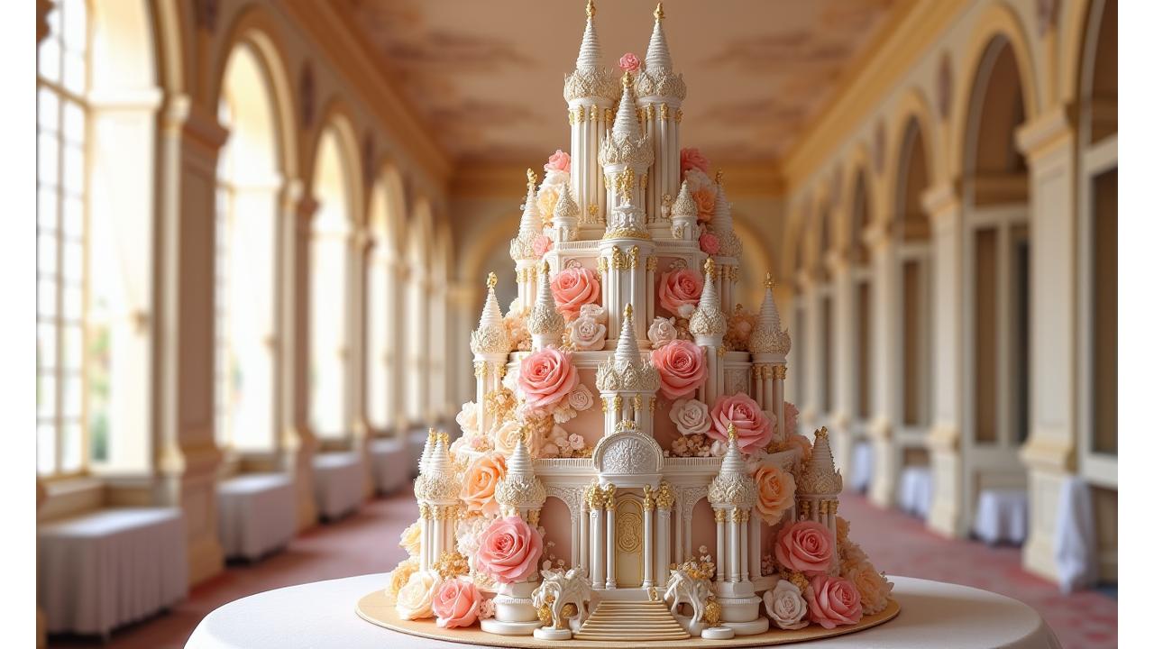 Pièce montée de mariage spectaculaire, gâteau d'exception sur-mesure pour événement prestigieux.