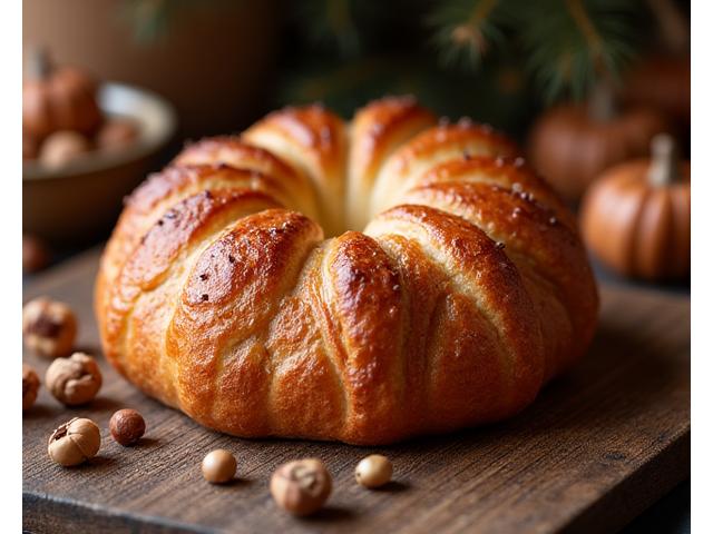 Brioche praliné-noisette aux couleurs automnales chaudes.