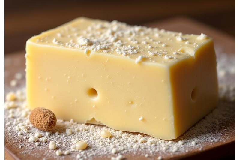 Bloc de beurre fermier crémeux avec le label AOP Charentes-Poitou.