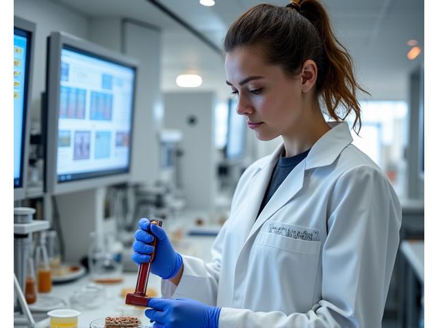 Expert qualité examinant des ingrédients frais dans un laboratoire de pâtisserie